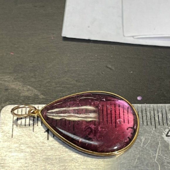 6CT Natural Purplish Fuschia Tourmaline Pear Shape 14K Yellow Gold Pendant 25mm - Picture 5 of 6